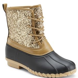Ladies Gold Glitter Duck Boot